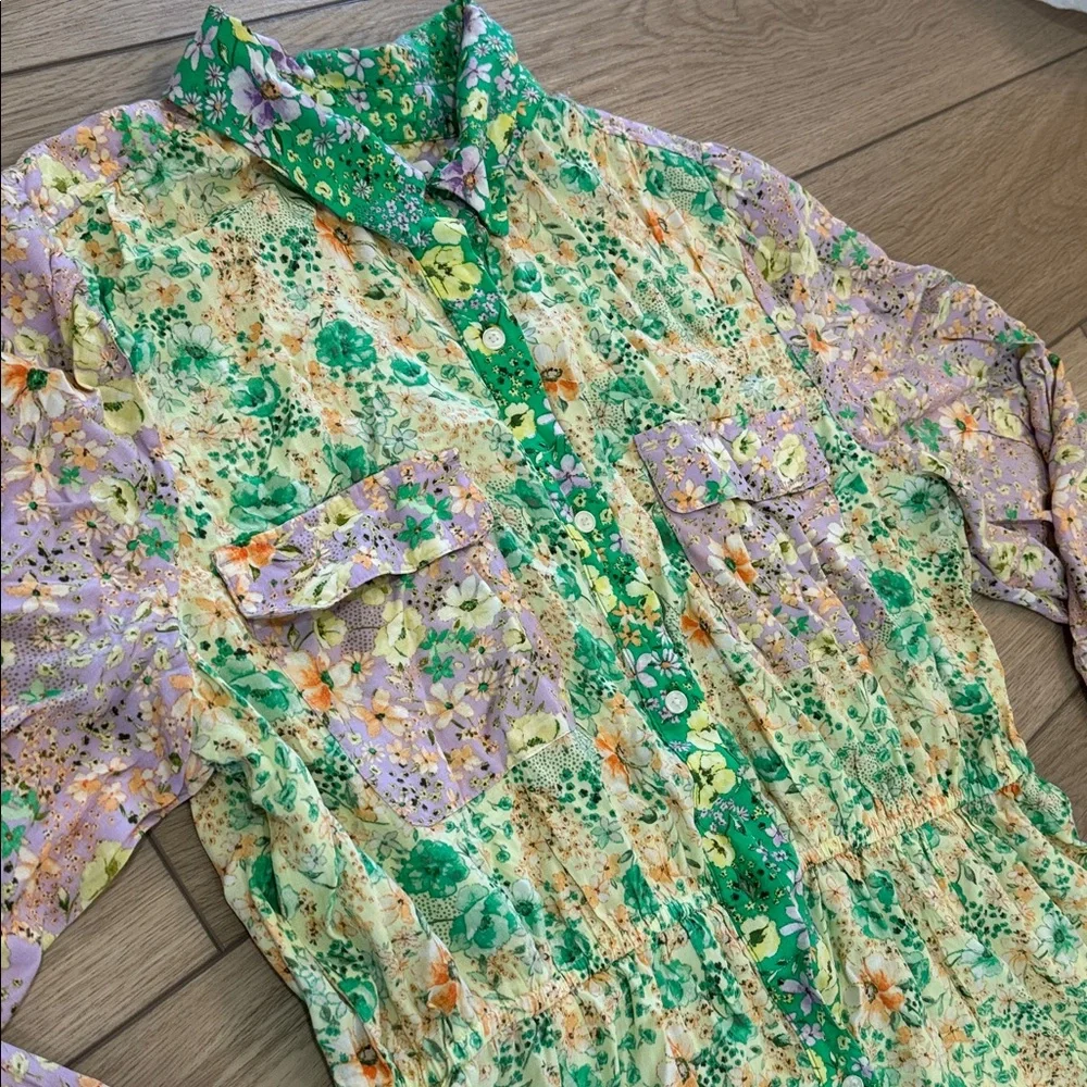 LOFT Floral Godet Pocket Shirtdress Size XL| Cottagecore floral patchwork - Picture 6 of 14